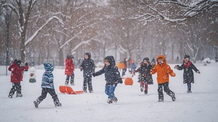 children playing in the snow